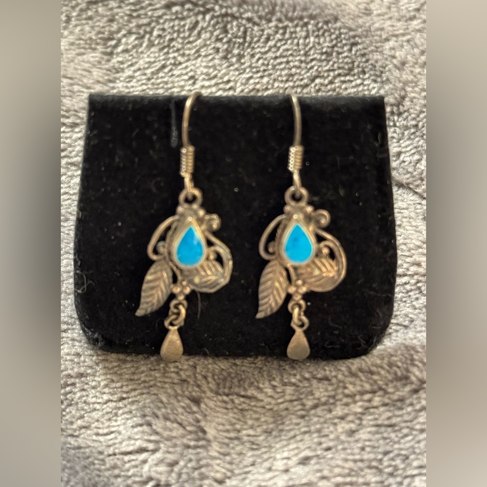 Silver and Blue turquoise Teardrop Earrings